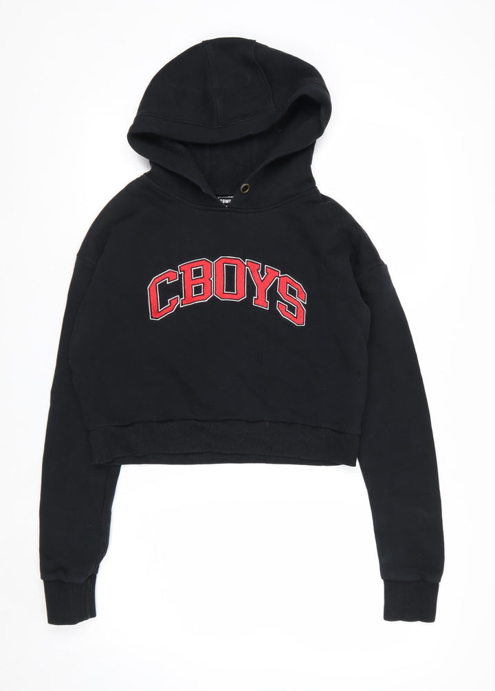Cowboys Womens Black Cropped Pullover Hoodie S Casual Hooded Sweatshirt