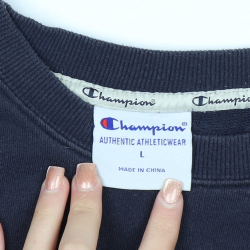 Champion Men's Blue Pullover Sweatshirt L Crew Neck Logo