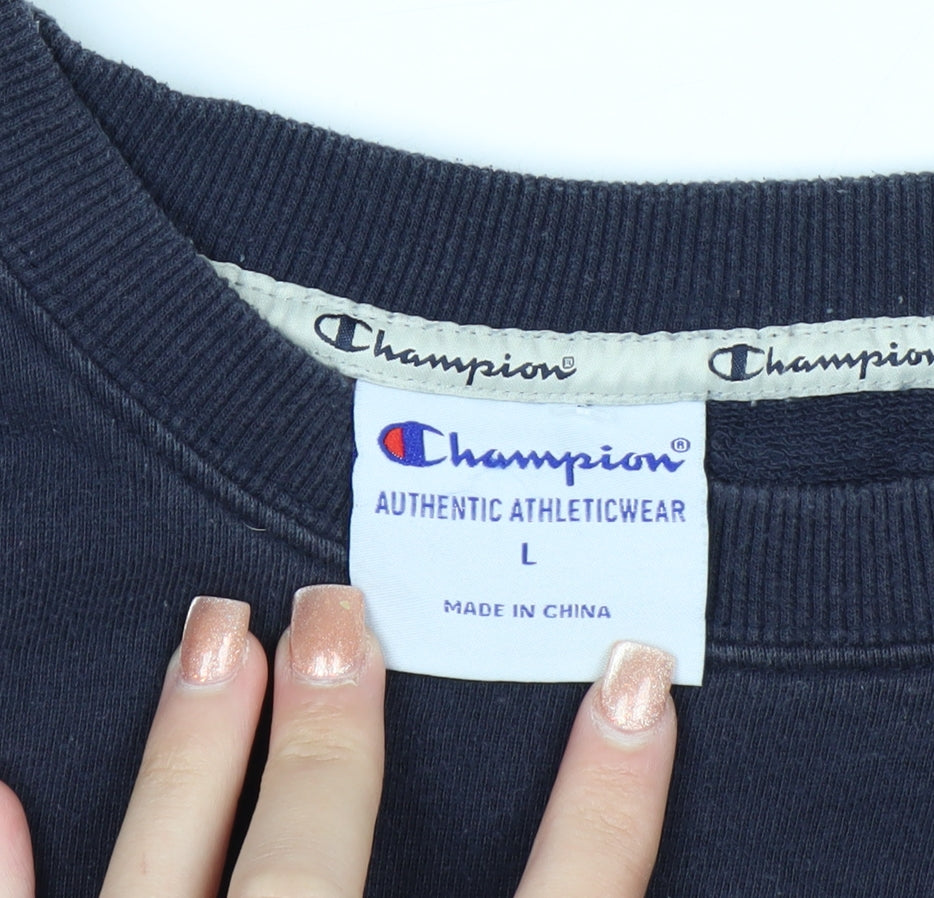 Champion Men's Blue Pullover Sweatshirt L Crew Neck Logo