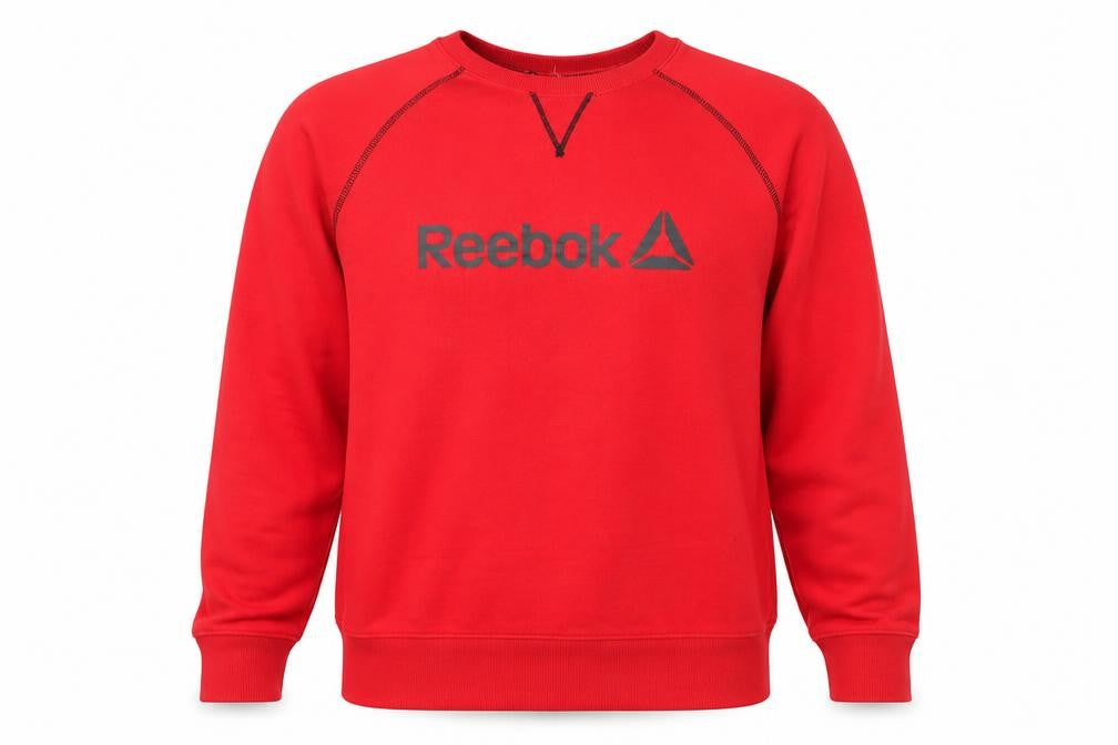 Front view of Reebok Men's Red Pullover Crew Neck Sweatshirt, size M