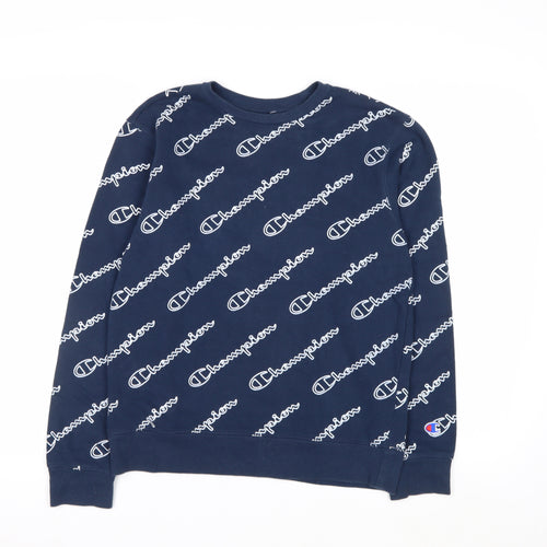 Champion Mens Blue Logo Pullover Sweatshirt Size L Regular Fit
