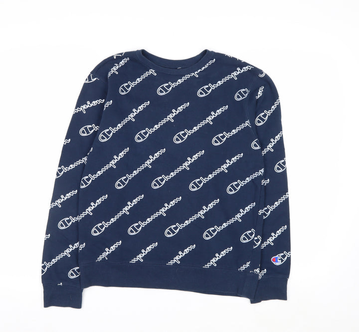 Champion Mens Blue Logo Pullover Sweatshirt Size L Regular Fit