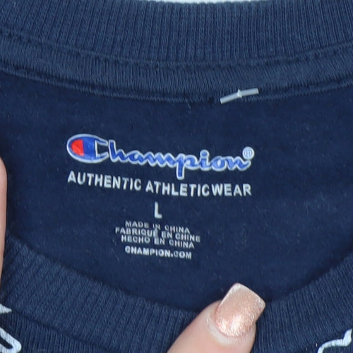 Champion Mens Blue Logo Pullover Sweatshirt Size L Regular Fit