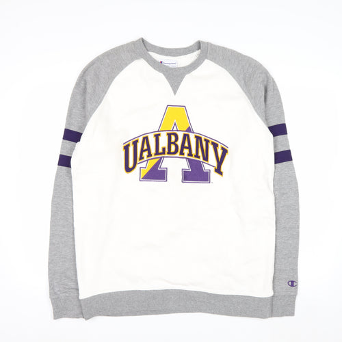 Champion Mens Grey White UAlbany Logo Sweatshirt M Pullover