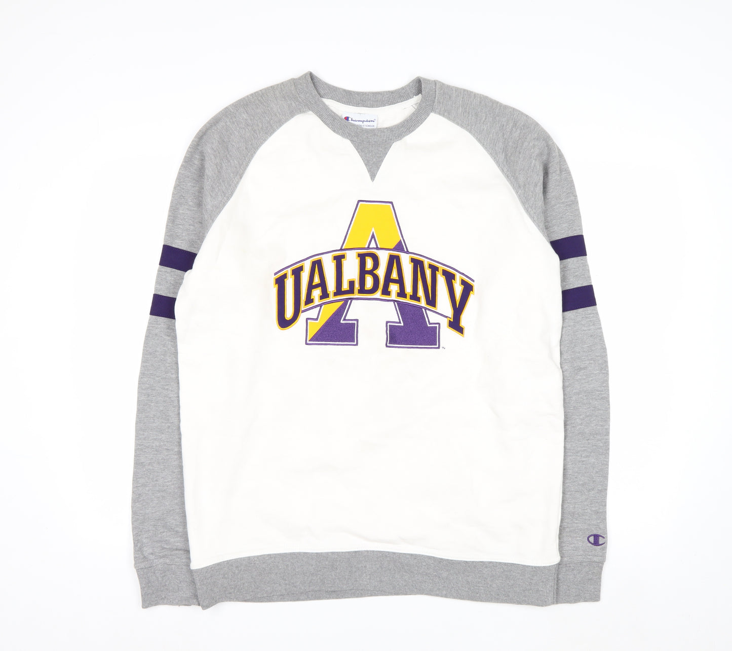 Champion Mens Grey White UAlbany Logo Sweatshirt M Pullover