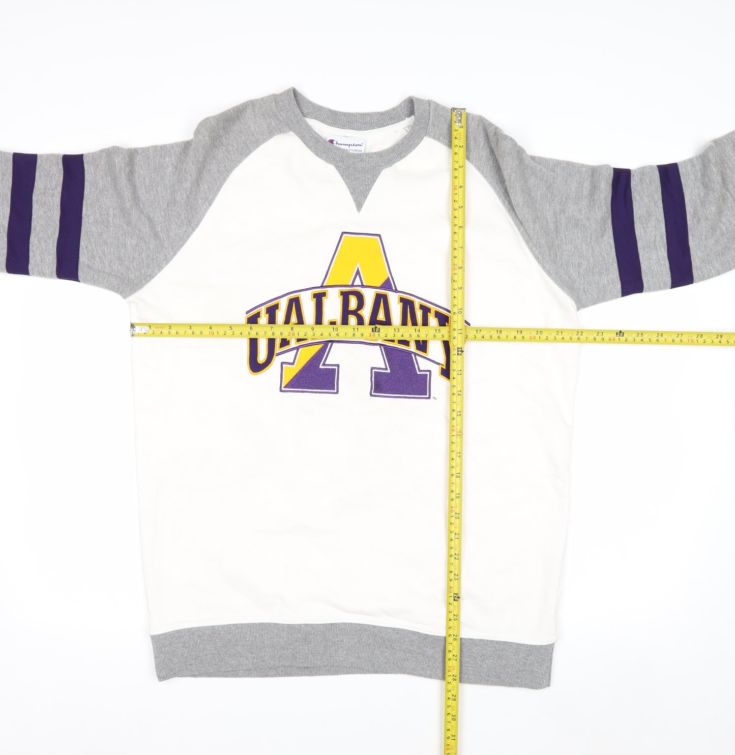 Champion Mens Grey White UAlbany Logo Sweatshirt M Pullover