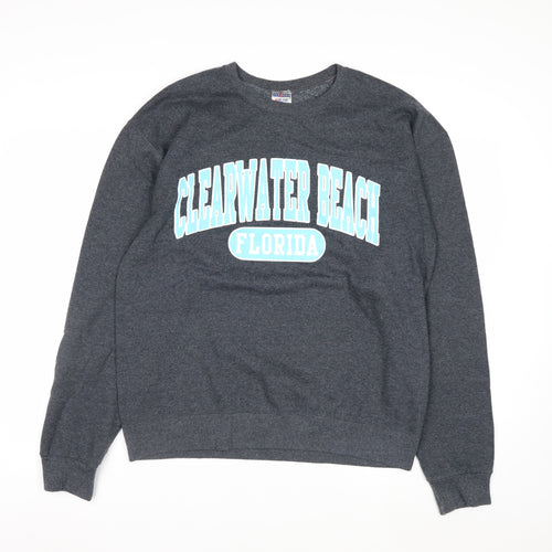 Jerzees Men's Grey Clearwater Beach Florida Graphic Pullover Sweatshirt M