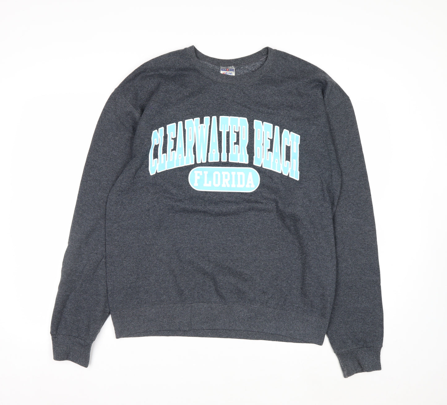 Jerzees Men's Grey Clearwater Beach Florida Graphic Pullover Sweatshirt M