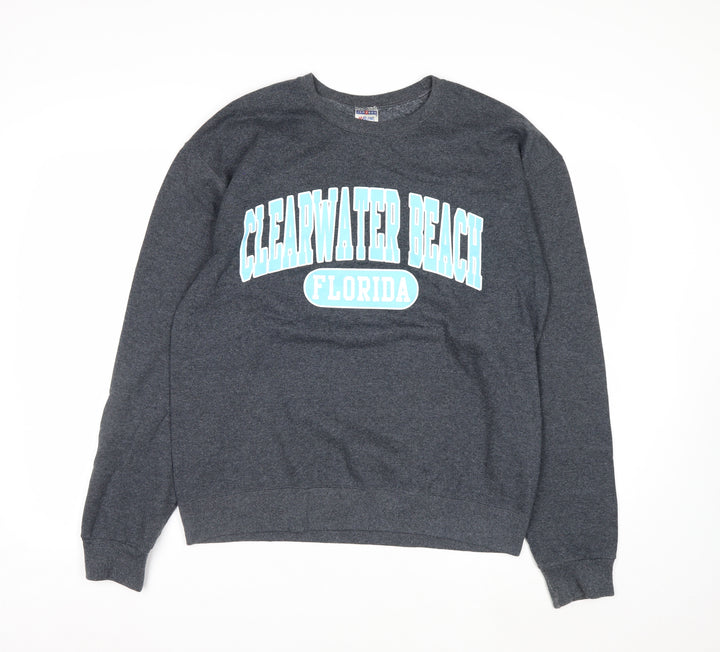 Jerzees Men's Grey Clearwater Beach Florida Graphic Pullover Sweatshirt M