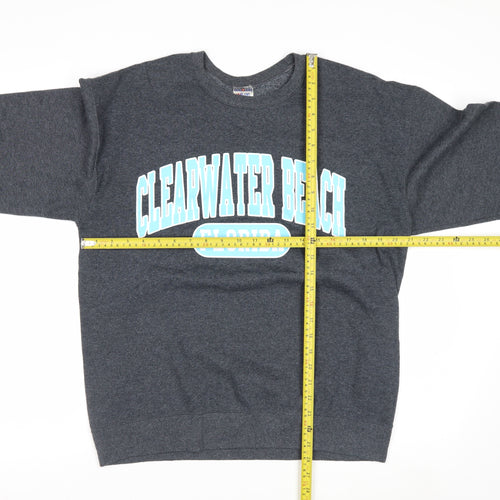 Jerzees Men's Grey Clearwater Beach Florida Graphic Pullover Sweatshirt M