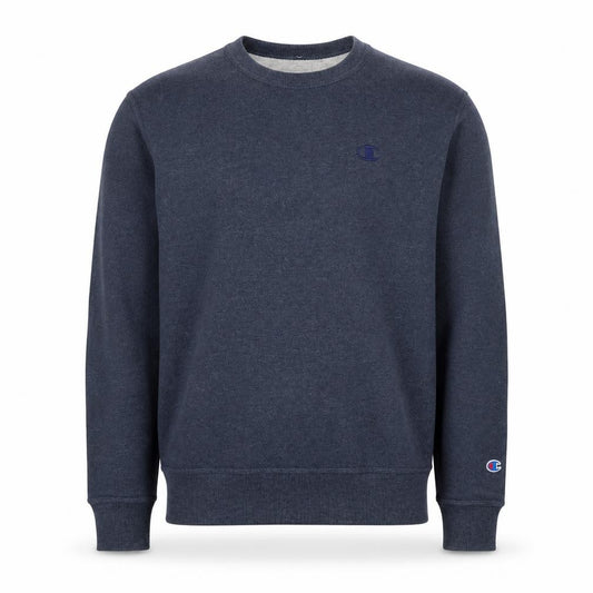 Front view of Champion Men's Blue Crew Neck Pullover Sweatshirt, size S