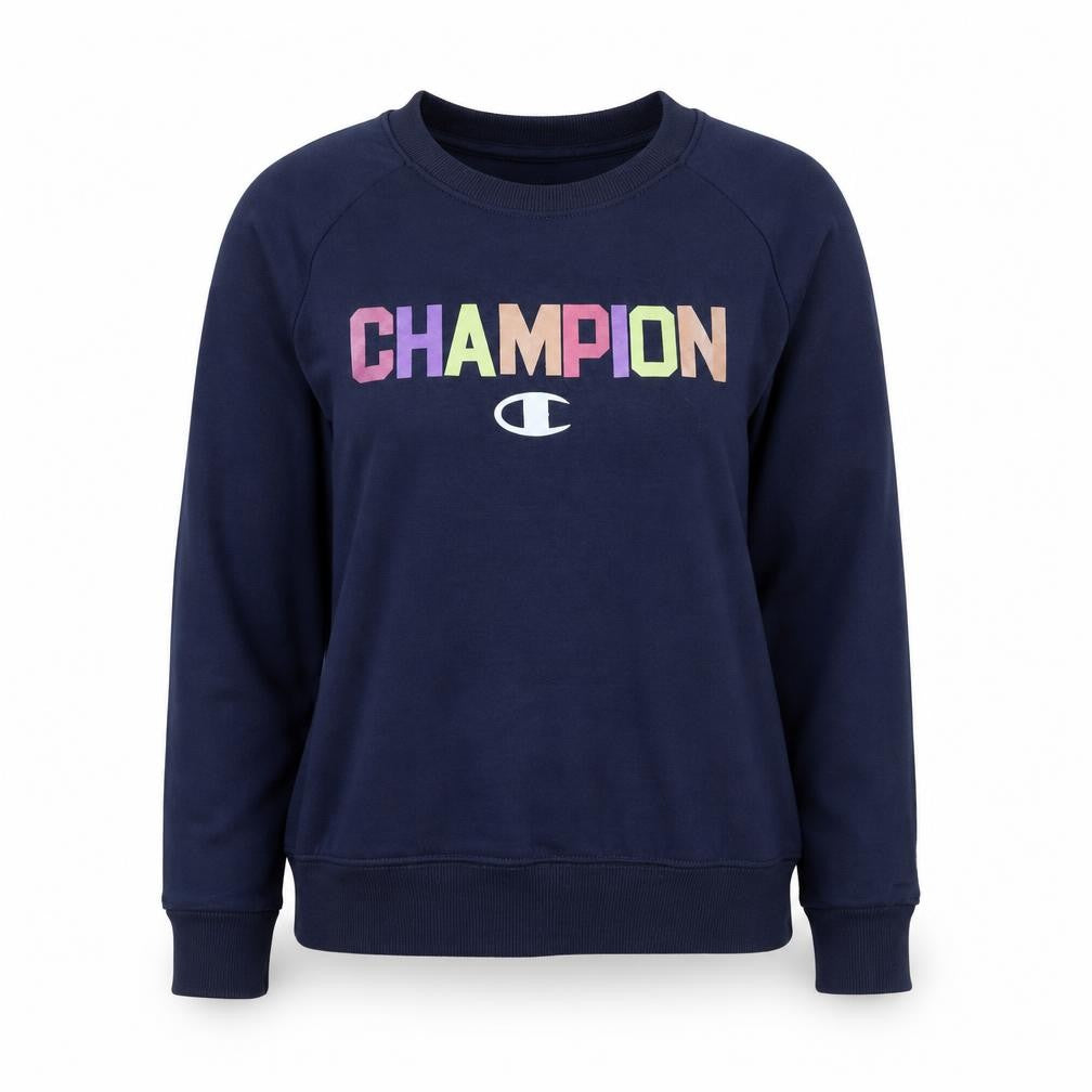Front view of Champion Women's Navy Blue Pullover Sweatshirt, size M