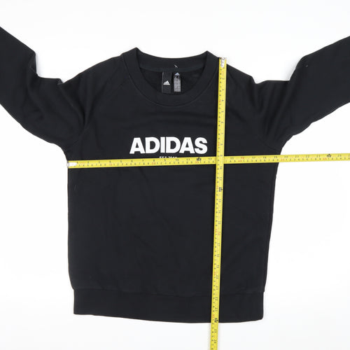 Adidas Women Black Crew Neck Pullover Sweatshirt M 12-14 Logo Print