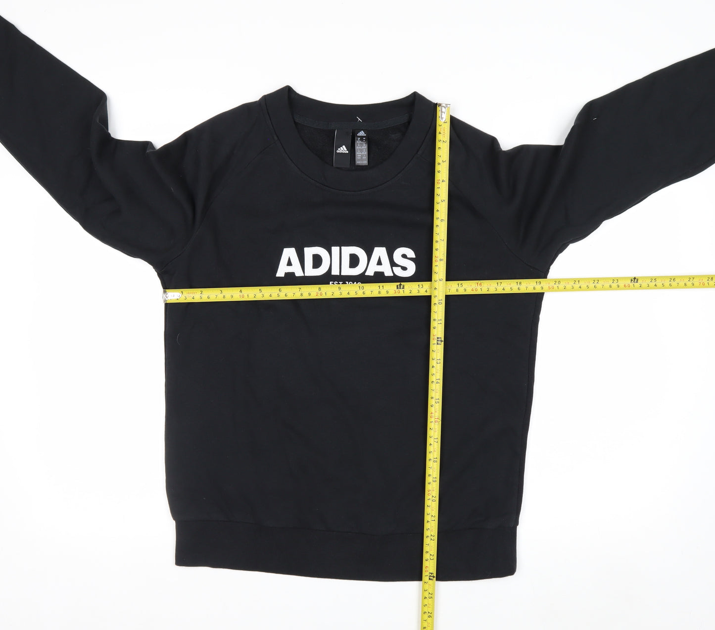 Adidas Women Black Crew Neck Pullover Sweatshirt M 12-14 Logo Print