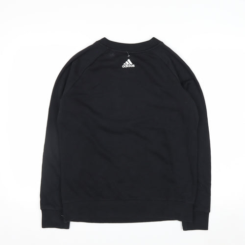 Adidas Women Black Crew Neck Pullover Sweatshirt M 12-14 Logo Print