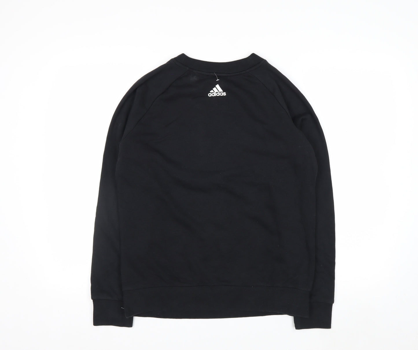 Adidas Women Black Crew Neck Pullover Sweatshirt M 12-14 Logo Print