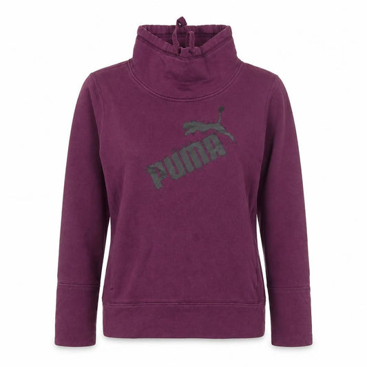 Front view of Puma women’s purple pullover sweatshirt, size UK 10, cotton blend