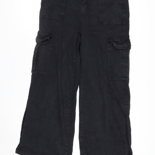 Pink Vanilla Women’s Black Cargo Wide-Leg Trousers Size 14