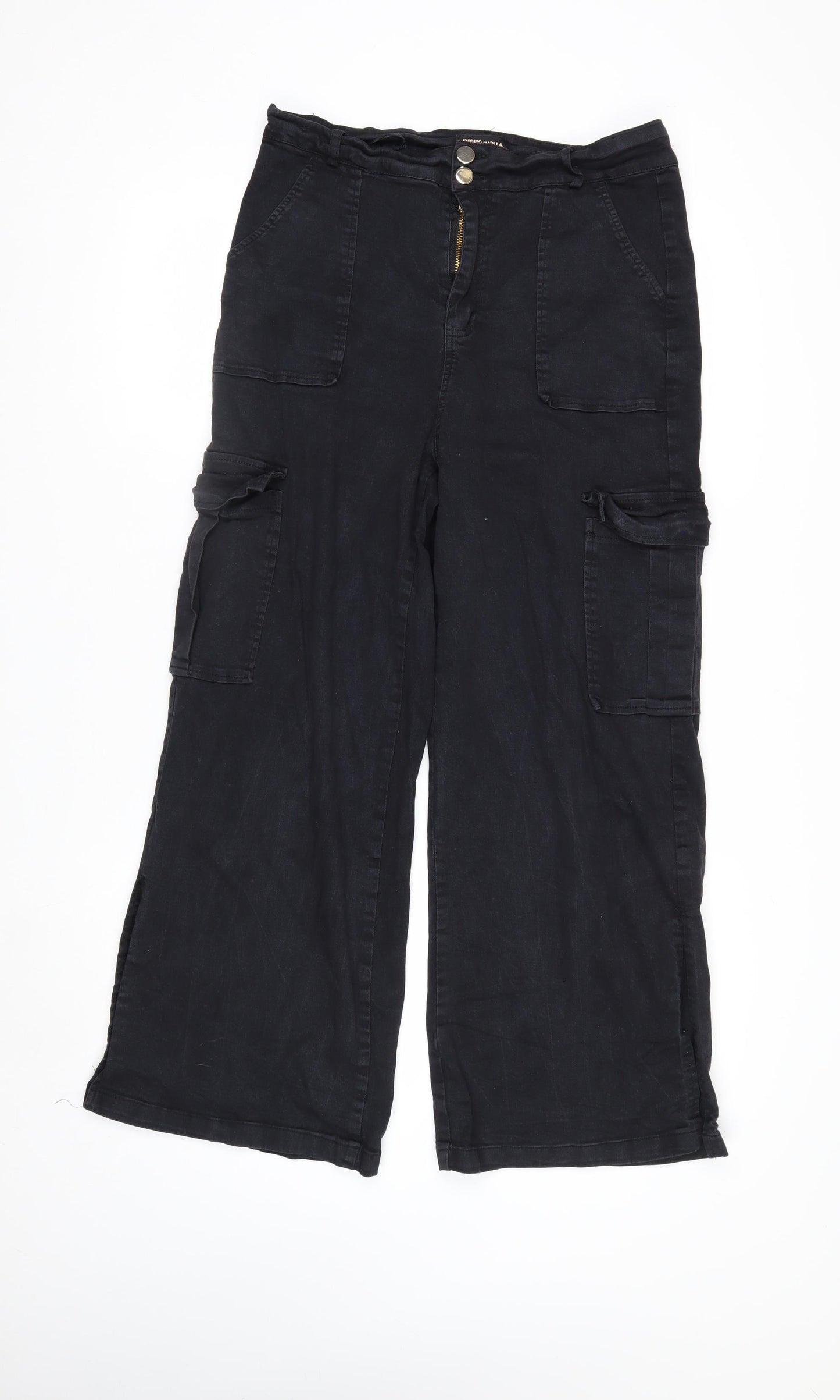 Pink Vanilla Women’s Black Cargo Wide-Leg Trousers Size 14