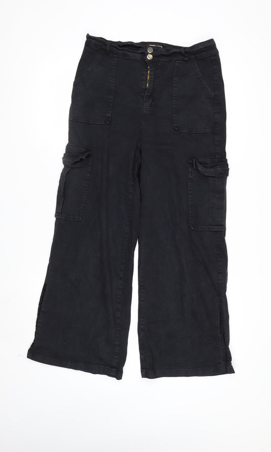 Pink Vanilla Women’s Black Cargo Wide-Leg Trousers Size 14