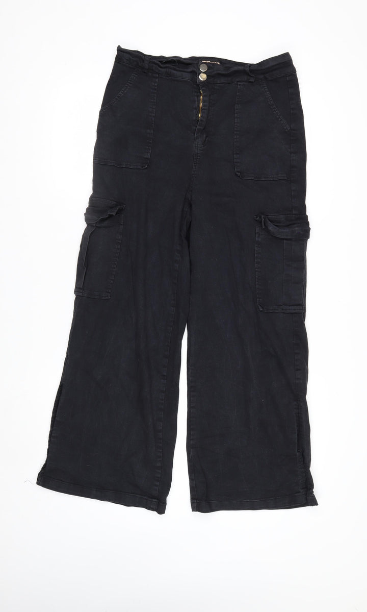 Pink Vanilla Women’s Black Cargo Wide-Leg Trousers Size 14