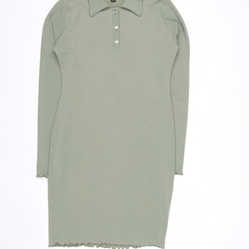 Pink Vanilla Women Green Collared Long Sleeve Knit Shirt Dress Size 12
