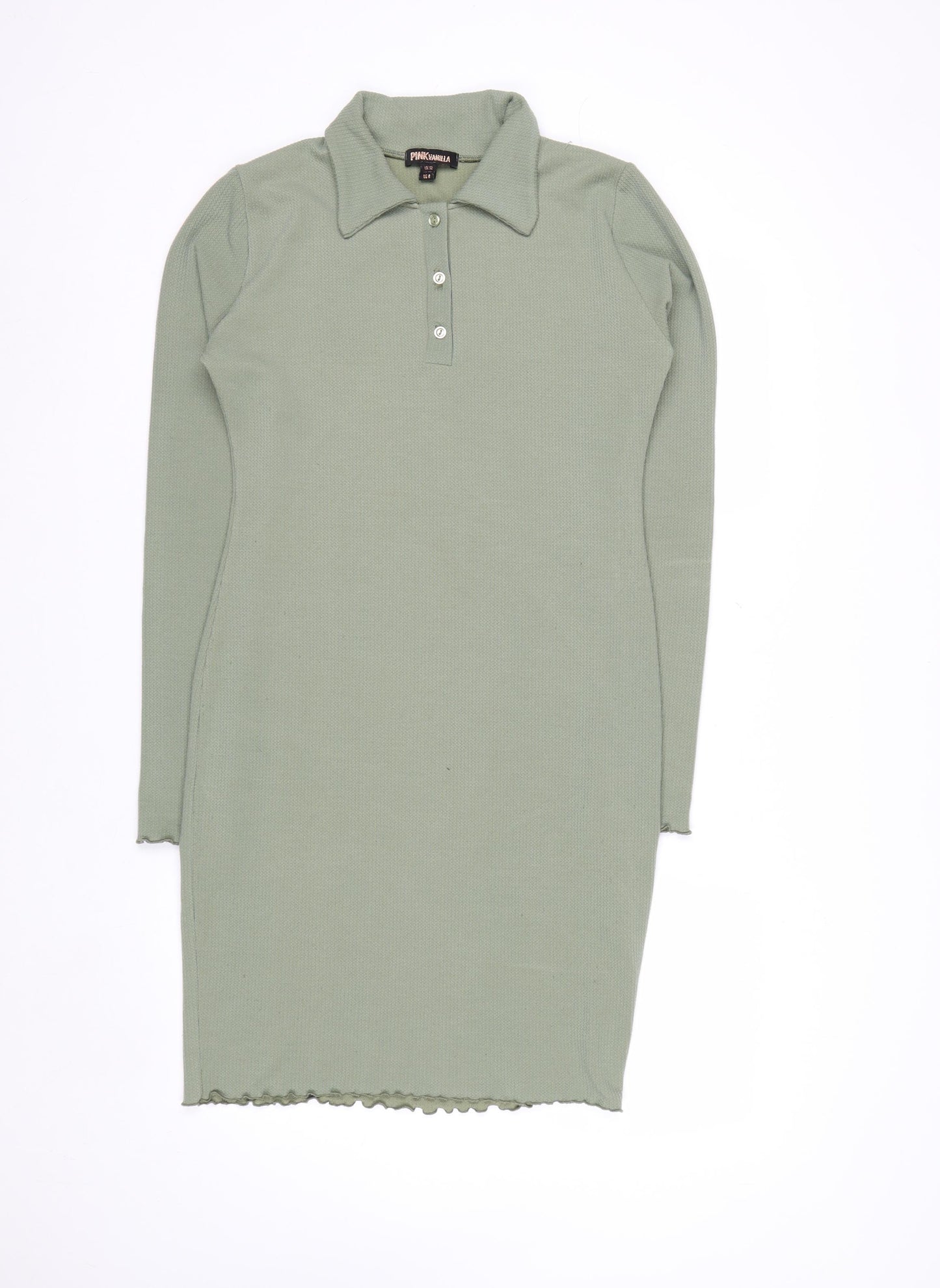 Pink Vanilla Women Green Collared Long Sleeve Knit Shirt Dress Size 12