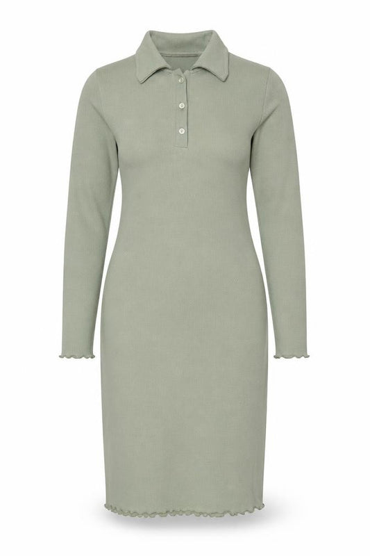 Front view of Pink Vanilla Women Green Collared Long Sleeve Knit Shirt Dress, size 12