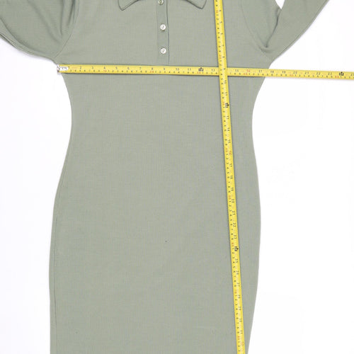 Pink Vanilla Women Green Collared Long Sleeve Knit Shirt Dress Size 12