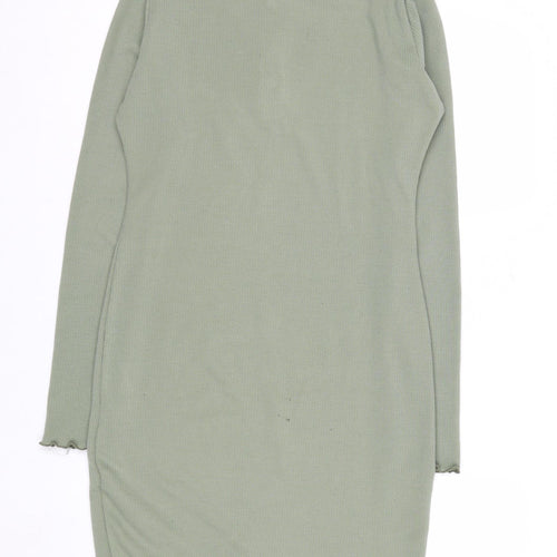 Pink Vanilla Women Green Collared Long Sleeve Knit Shirt Dress Size 12