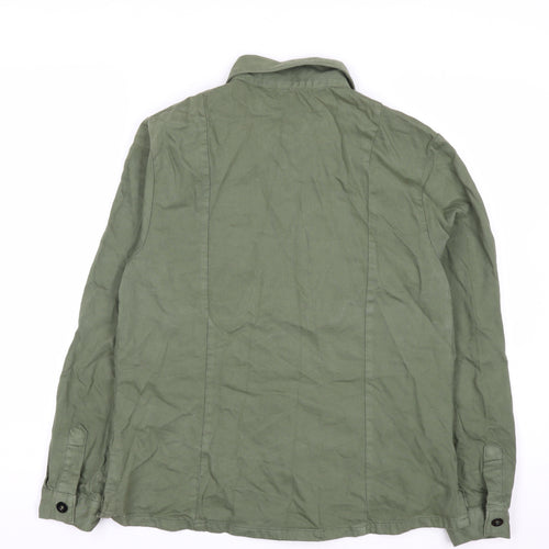 ZARA Women Green Military Button-Up Twill Cotton Shirt Size 8