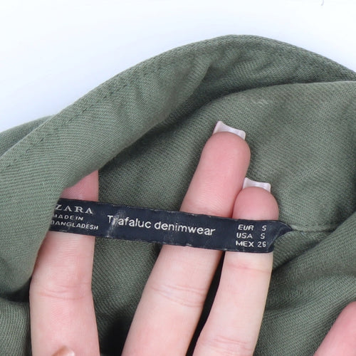 ZARA Women Green Military Button-Up Twill Cotton Shirt Size 8