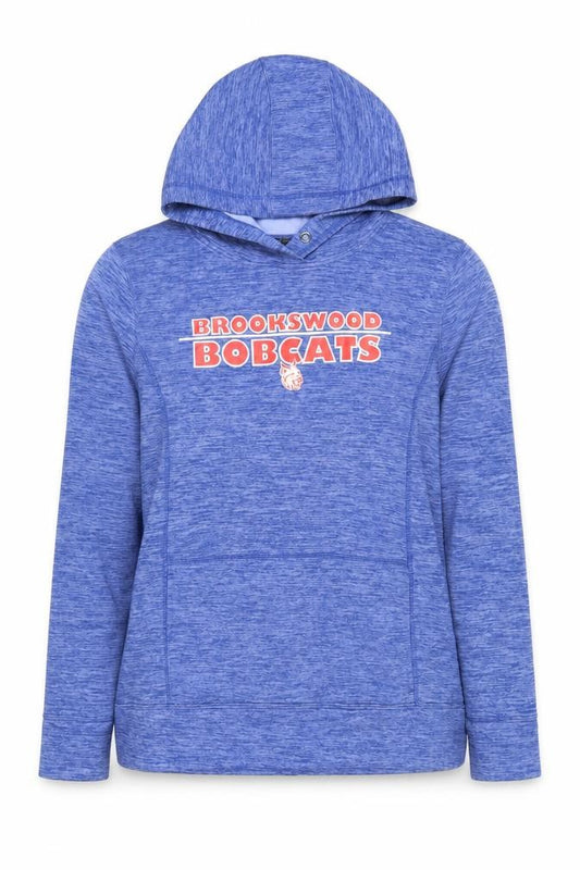 Front view of ATC women’s blue hooded pullover sweatshirt xl brookswood bobcats