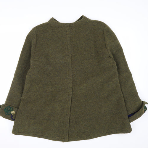 Krizia Women's Green Wool Embroidered Mid-Length Coat Size 14