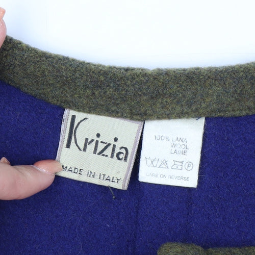 Krizia Women's Green Wool Embroidered Mid-Length Coat Size 14