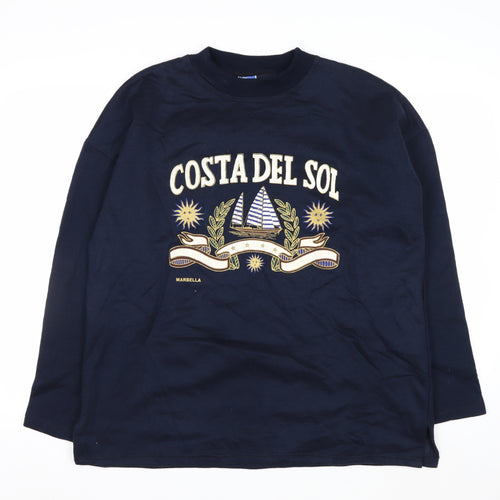 Vallarme Men's Blue Costa Del Sol Embroidered Cotton Sweatshirt L