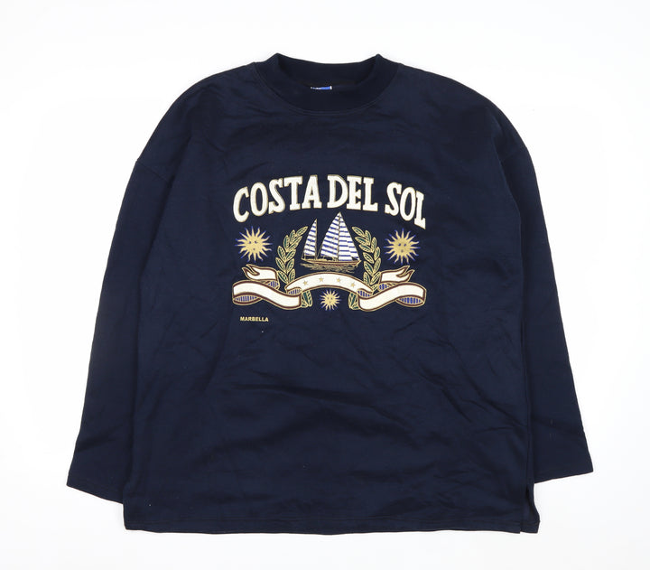 Vallarme Men's Blue Costa Del Sol Embroidered Cotton Sweatshirt L