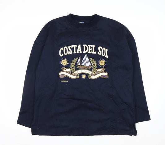 Vallarme Men's Blue Costa Del Sol Embroidered Cotton Sweatshirt L