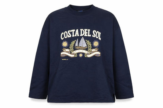 Front view of Vallarme Men's Blue Costa Del Sol Embroidered Cotton Sweatshirt L