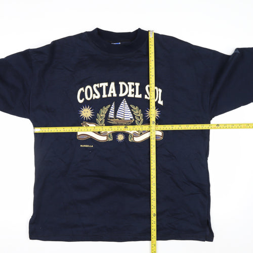 Vallarme Men's Blue Costa Del Sol Embroidered Cotton Sweatshirt L