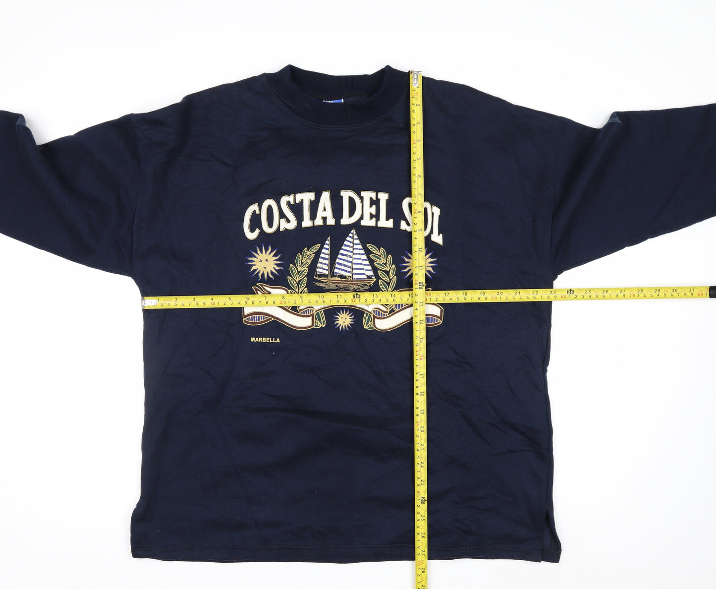Vallarme Men's Blue Costa Del Sol Embroidered Cotton Sweatshirt L