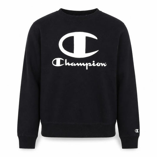Front view of Champion Men's Black Small Pullover Sweatshirt Logo Fleece