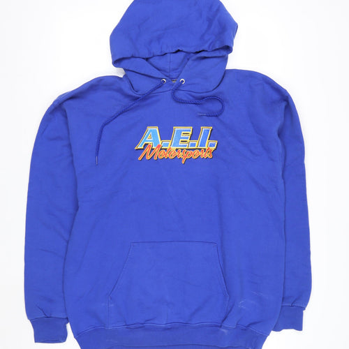 Hanes Mens Blue AEI Motorsports Pullover Hoodie Size M Vintage Fleece