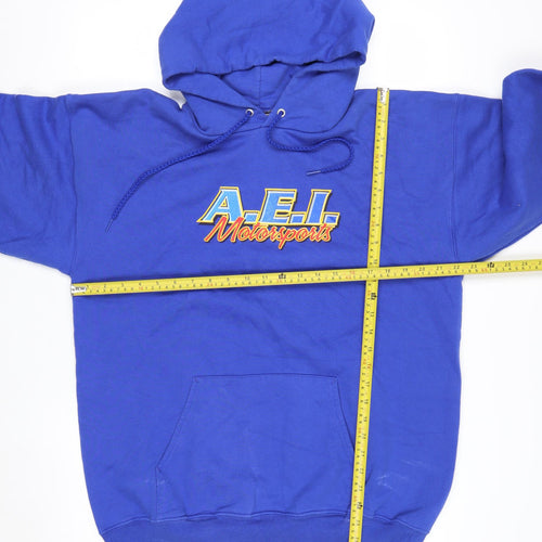 Hanes Mens Blue AEI Motorsports Pullover Hoodie Size M Vintage Fleece