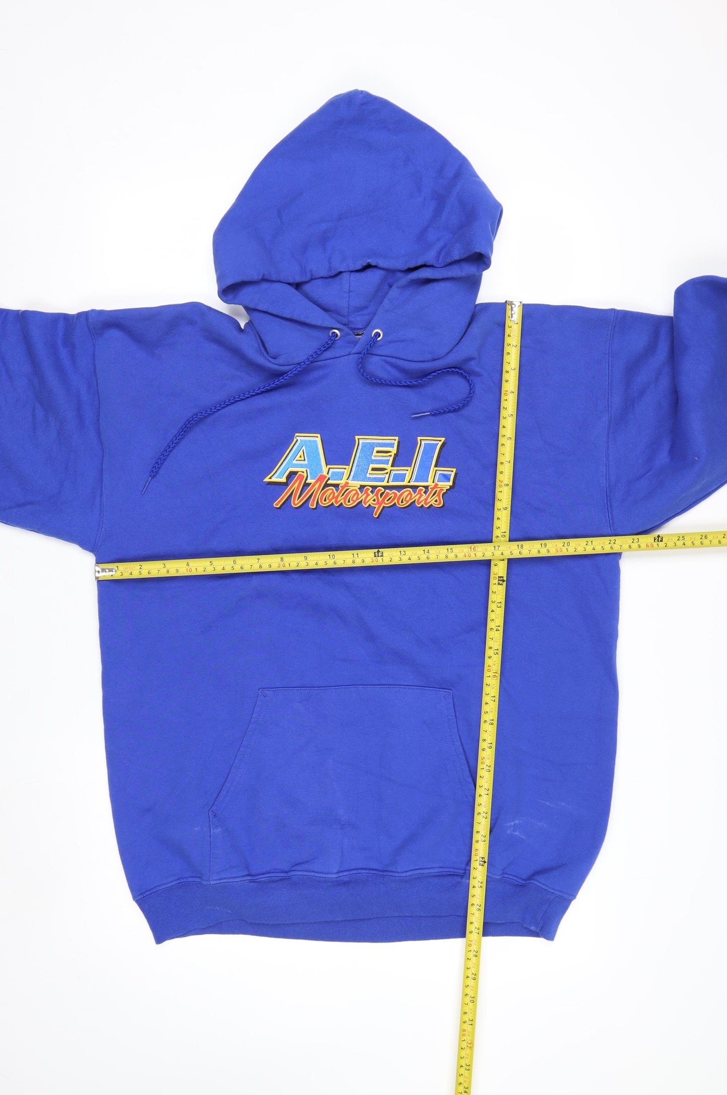 Hanes Mens Blue AEI Motorsports Pullover Hoodie Size M Vintage Fleece