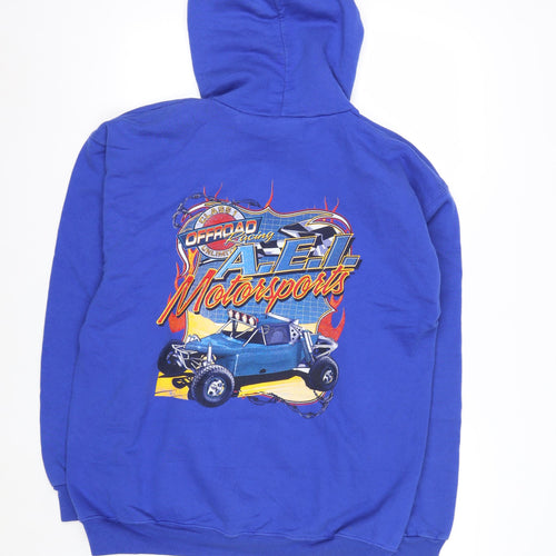 Hanes Mens Blue AEI Motorsports Pullover Hoodie Size M Vintage Fleece