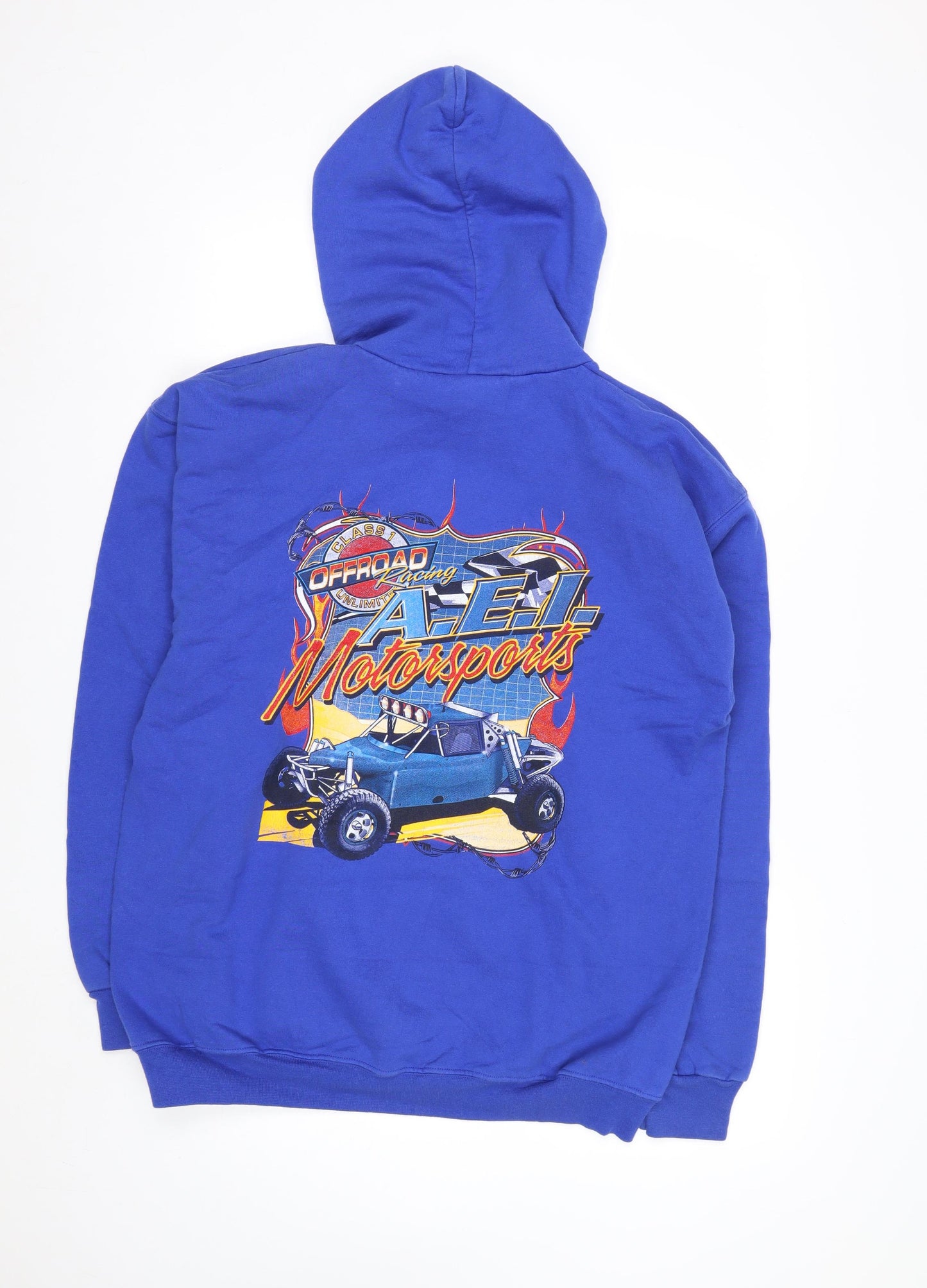 Hanes Mens Blue AEI Motorsports Pullover Hoodie Size M Vintage Fleece