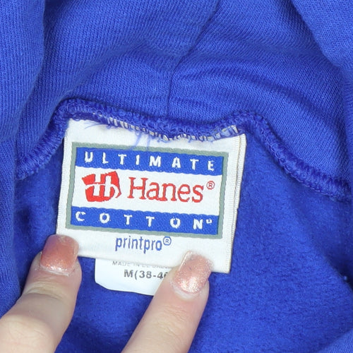Hanes Mens Blue AEI Motorsports Pullover Hoodie Size M Vintage Fleece