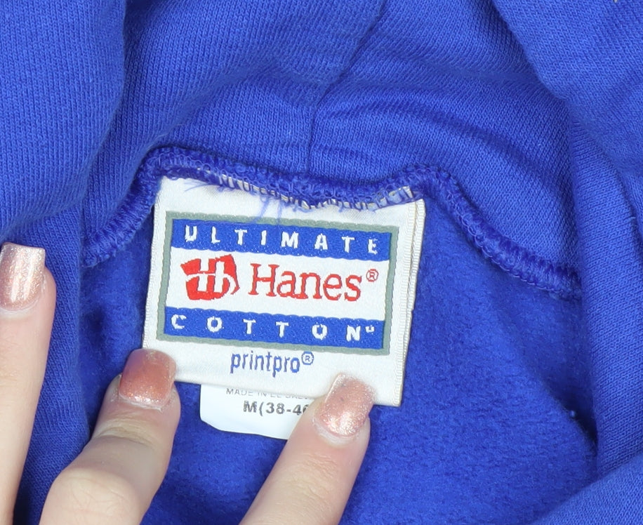 Hanes Mens Blue AEI Motorsports Pullover Hoodie Size M Vintage Fleece