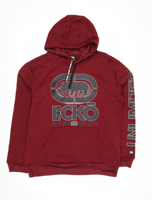 Ecko Unltd Men's Red Pullover Hoodie Size L Graphic Logo Sweatshirt